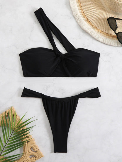 Sexy Ruffled One Shoulder Halter Bikini Swimsuit