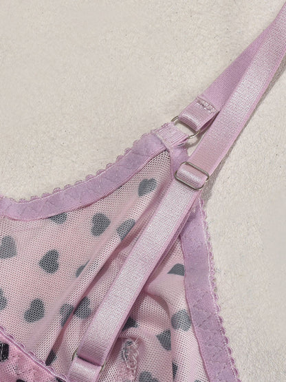 Valentine's Day Heart-shaped Print See-through Temptation Three-point Underwear Set