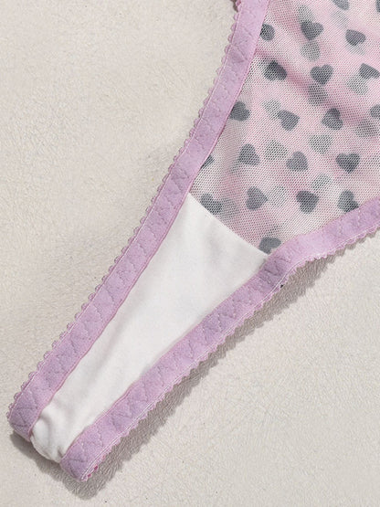 Valentine's Day Heart-shaped Print See-through Temptation Three-point Underwear Set