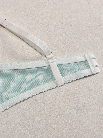 Valentine's Day Heart-shaped Print See-through Temptation Three-point Underwear Set