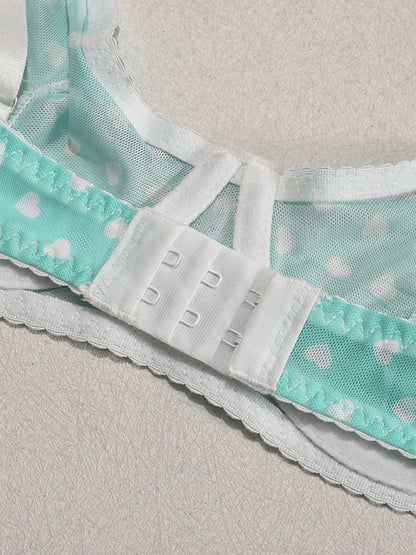Valentine's Day Heart-shaped Print See-through Temptation Three-point Underwear Set