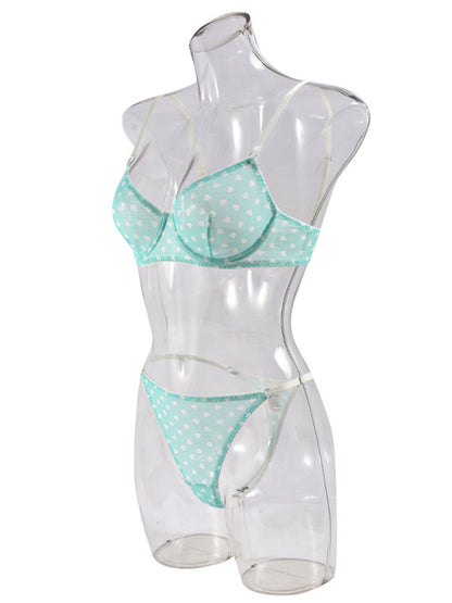 Valentine's Day Heart-shaped Print See-through Temptation Three-point Underwear Set