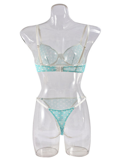 Valentine's Day Heart-shaped Print See-through Temptation Three-point Underwear Set