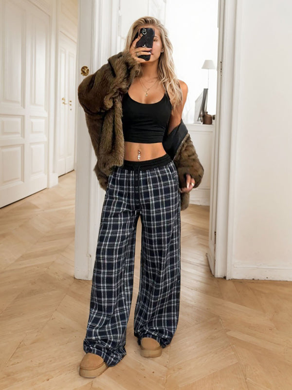 Fashionable Daily Wear Plaid Loose Casual Pants