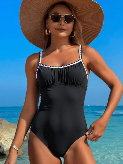 Ruched Contrast Color One-piece Swimsuit