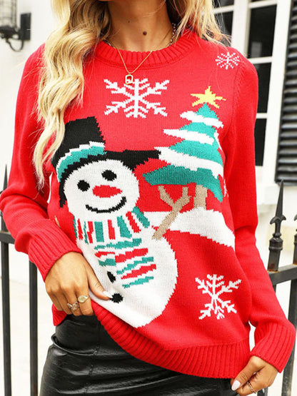 Loose Casual Christmas Tree Snowman Knitted Christmas Sweater