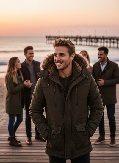 Khaki Fur Hooded Winter Coat Lifestyle