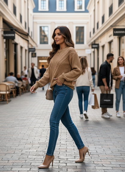 Khaki openwork sweater - side view