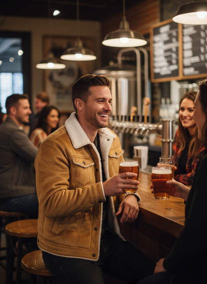 Khaki Shearling Jacket Lifestyle Image 3 - Sleeve Patch