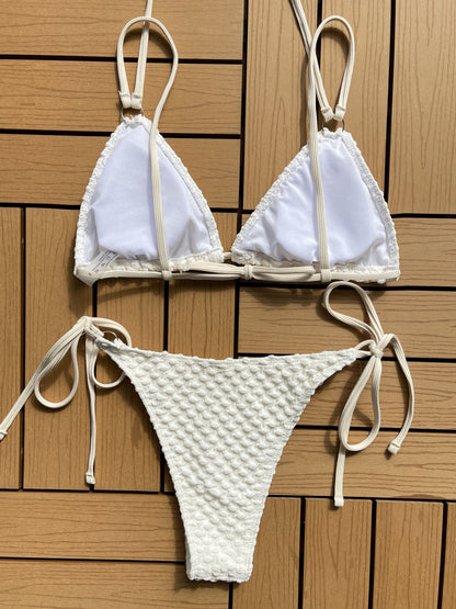 Trendsi knit textured bikini summer swimwear in white with adjustable straps and textured bottom