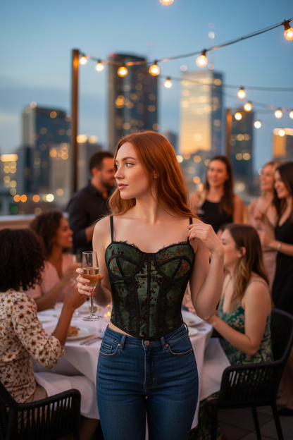 Lace camisole at rooftop restaurant - product focused