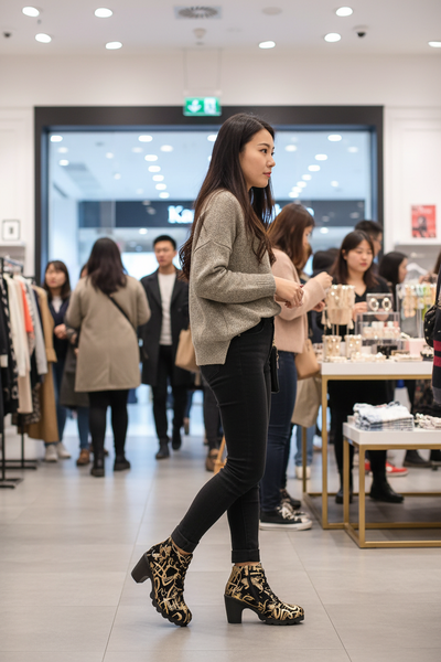 Leopard print ankle boots shopping district lifestyle