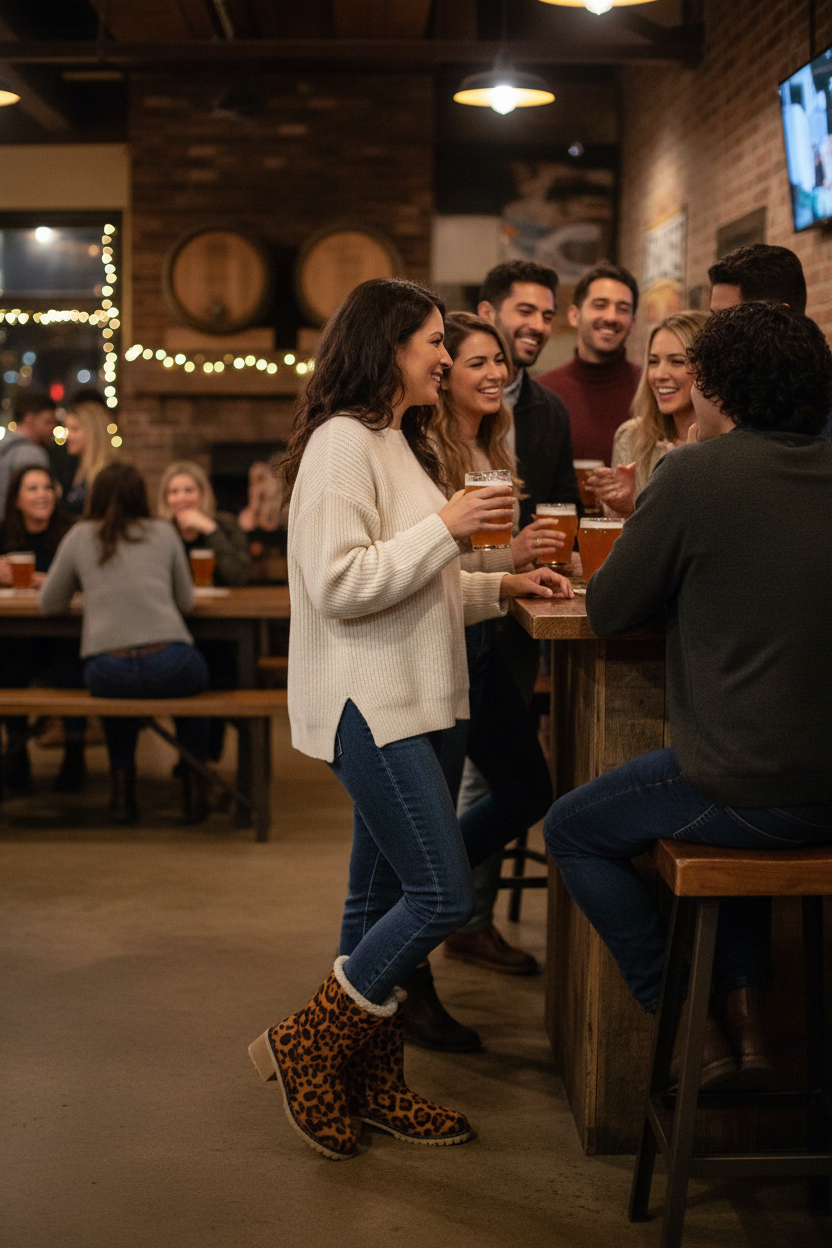 Leopard print plush boots brewery lifestyle