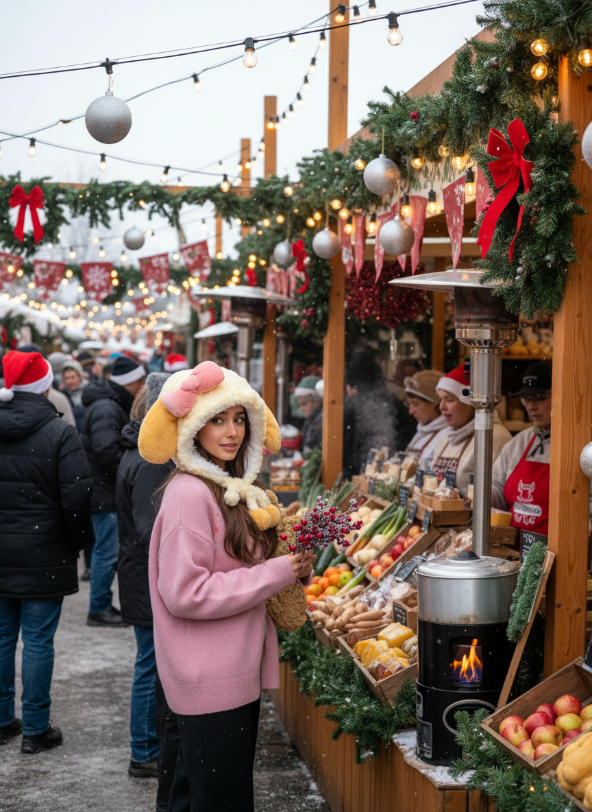 Lifestyle image of fuzzy plush animal ear winter hat