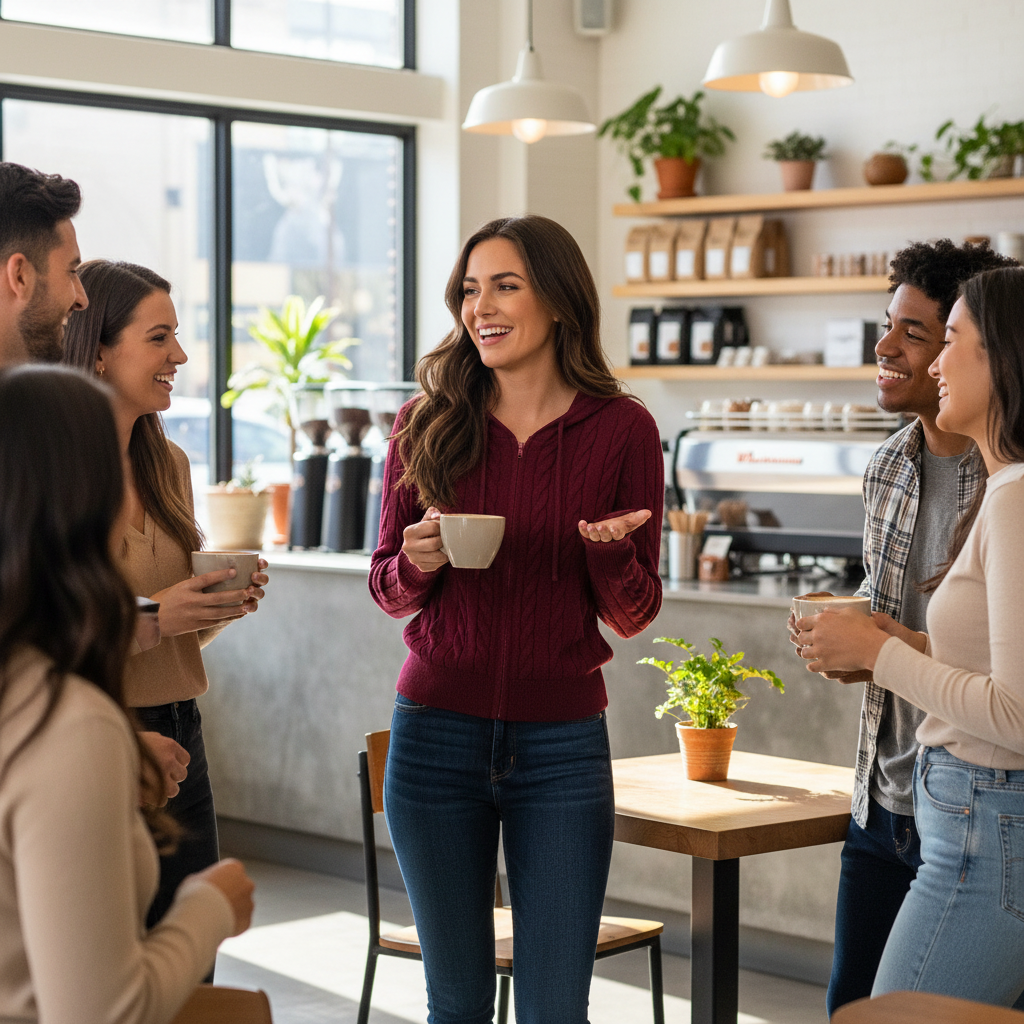 Lifestyle image of solid pocket cable knit hooded jacket