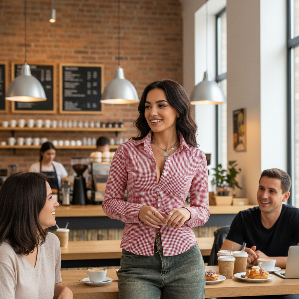 Lifestyle image of stretch button down long sleeves shirt