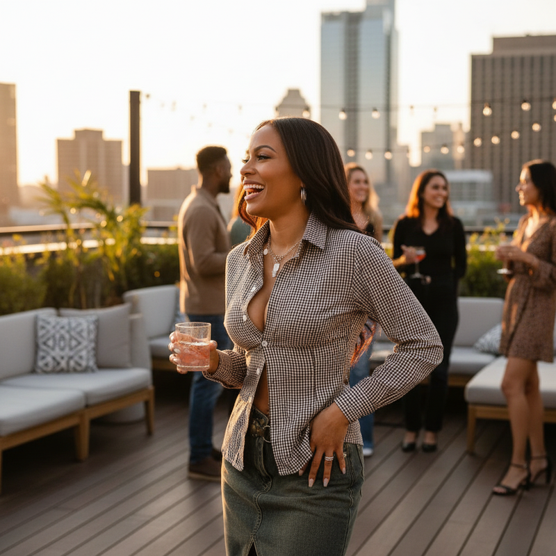 Lifestyle image of stretch button down long sleeves shirt