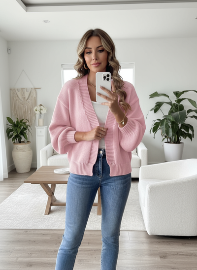 Light pink cardigan lifestyle
