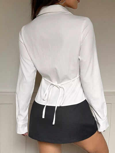 Trendsi White Long Sleeve Shirt with Tie Back Design for a Stylish Look