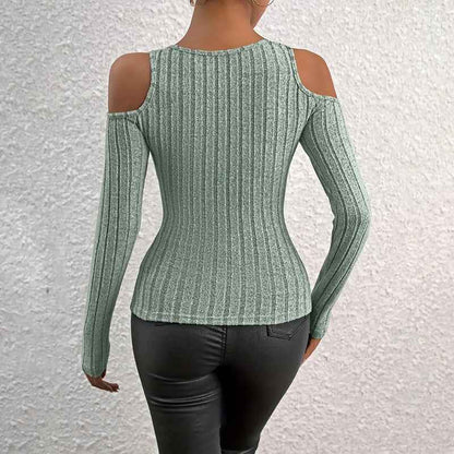 CJ Long Sleeve Top with Cut-Out Shoulders in Ribbed Fabric for a Stylish Look