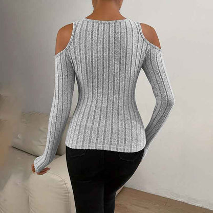CJ Long Sleeve Top with Cold Shoulder Design and Ribbed Texture in Gray