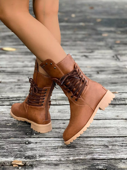 Trendsi Low Heel Stylish Boots in Brown with Lace-Up Design for Trendy Footwear