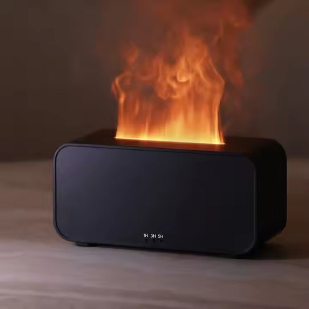 Fashions Envy black tabletop Flame Aromatherapy Humidifier with realistic flickering flame effect