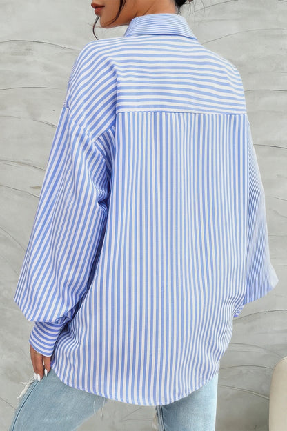 CCWHOLESALECLOTHING stripe print button down shirt oversized light blue and white striped back view