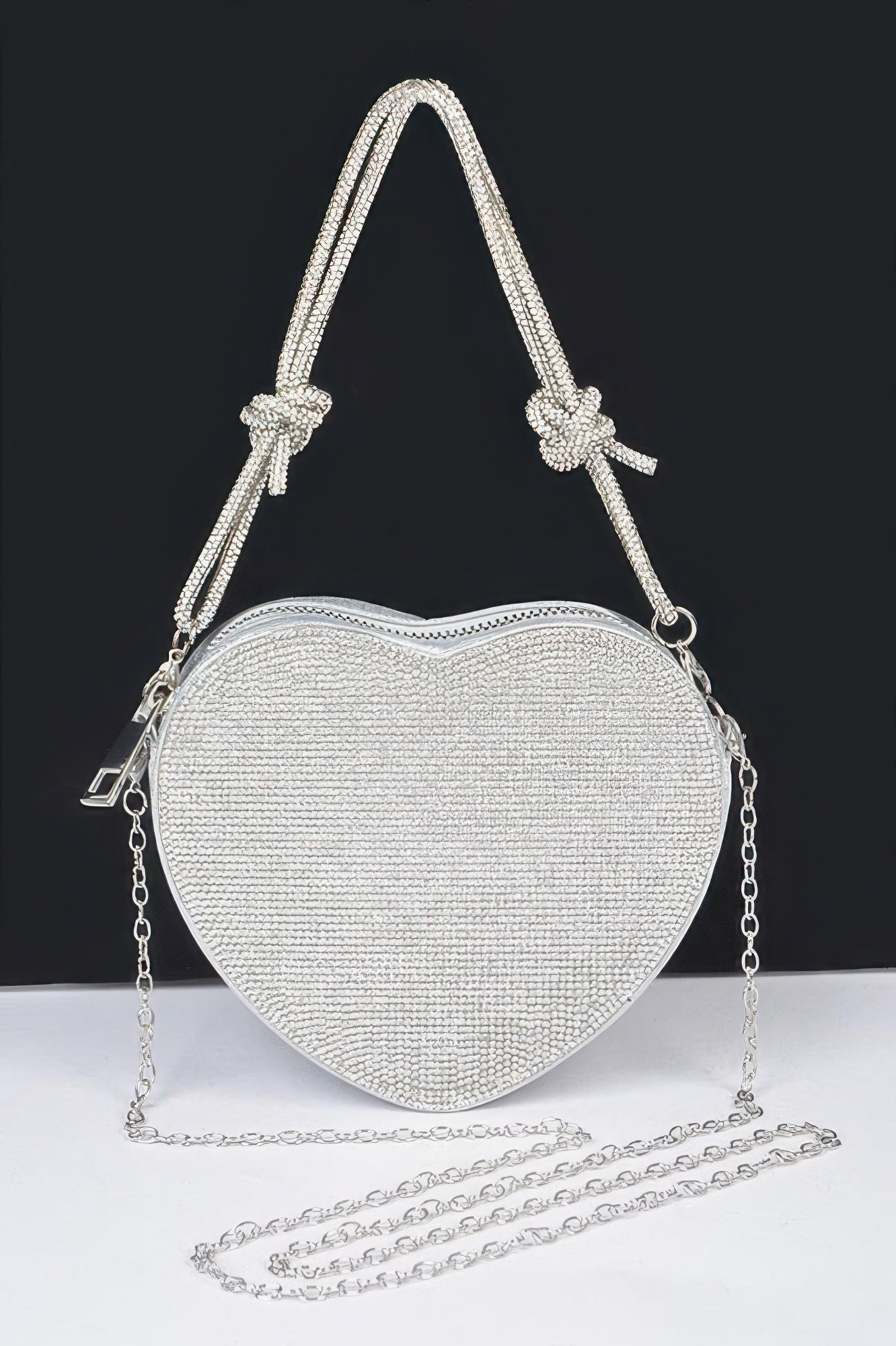 CCWHOLESALECLOTHING Heart Shape Clutch sparkling rhinestone evening bag with chain strap for parties and weddings