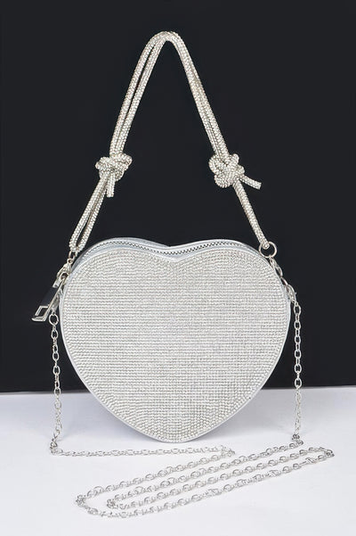CCWHOLESALECLOTHING Heart Shape Clutch sparkling rhinestone evening bag with chain strap for parties and weddings