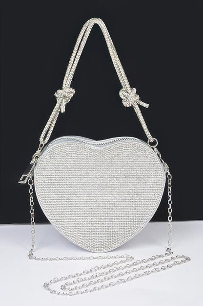 CCWHOLESALECLOTHING Heart Shape Clutch sparkling rhinestone evening bag with chain strap for parties and weddings