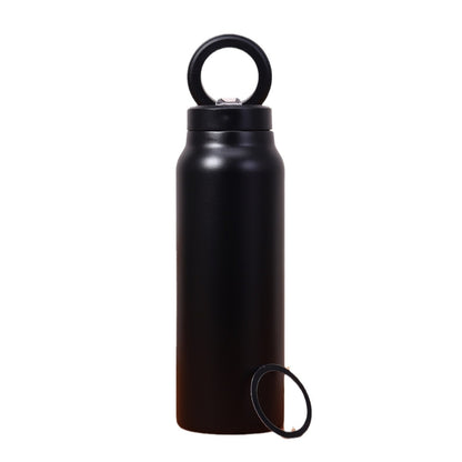 Fashions Envy black insulated water bottle with loop cap and Magnetic Phone Holder ring accessory
