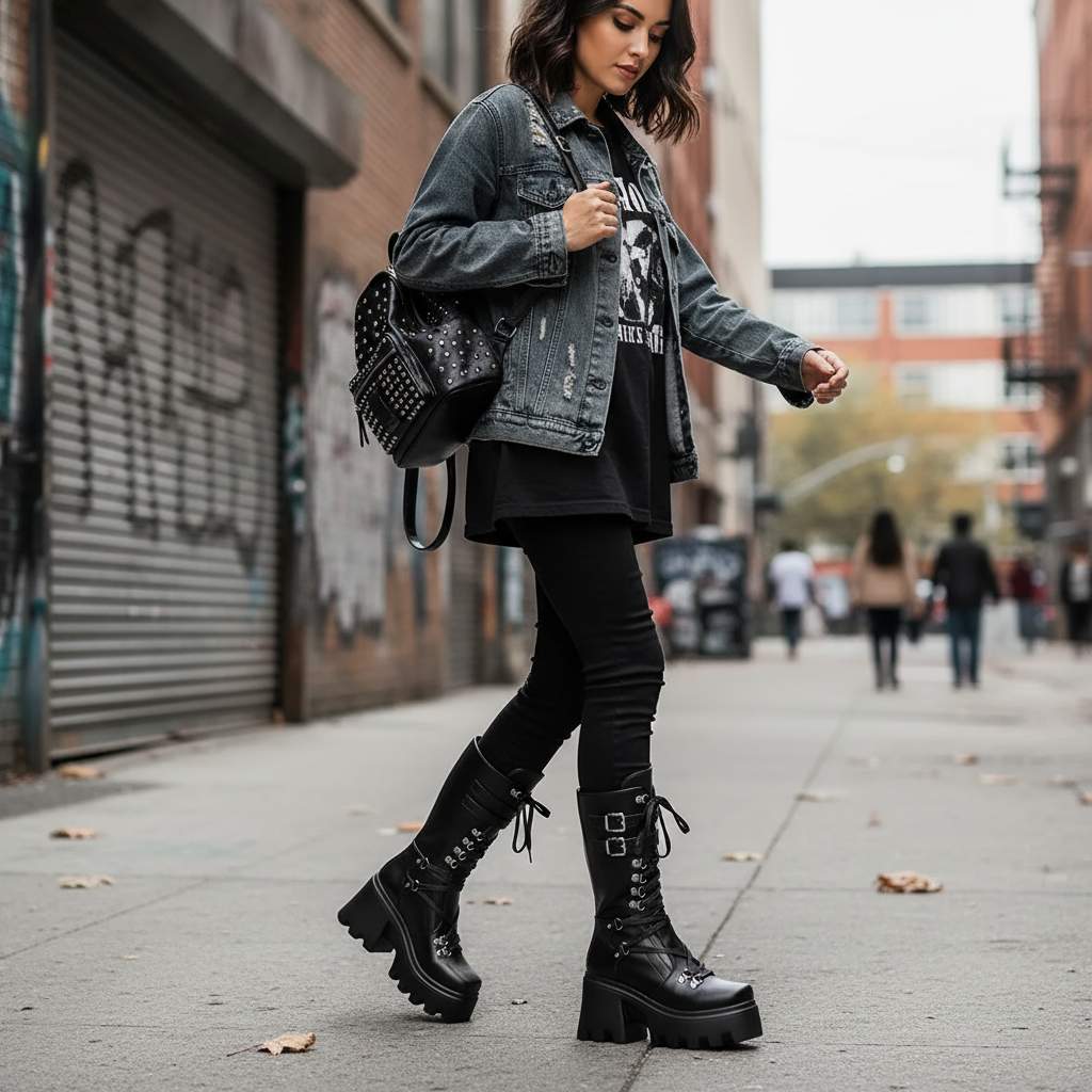 Matte Platform Boots Lifestyle