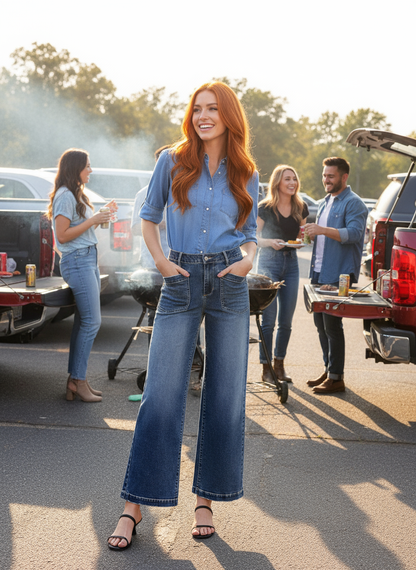 Medium Wash Patch Pocket Jeans Lifestyle 2