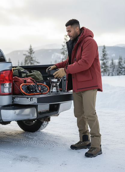 Men's hooded padded jacket loading truck - Mixed race man