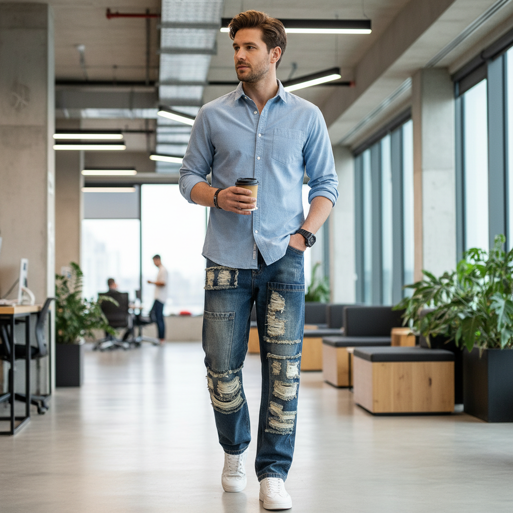 Straight Leg Jeans Men - Wrinkle-Resistant Loose Fit - Fashions Envy