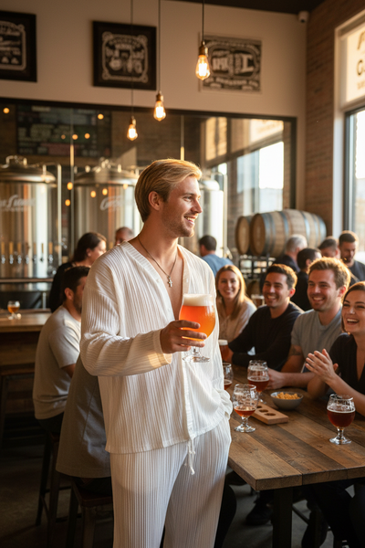 Men's Textured Button Up Shirt and Pants Set - White - Brewery Scene