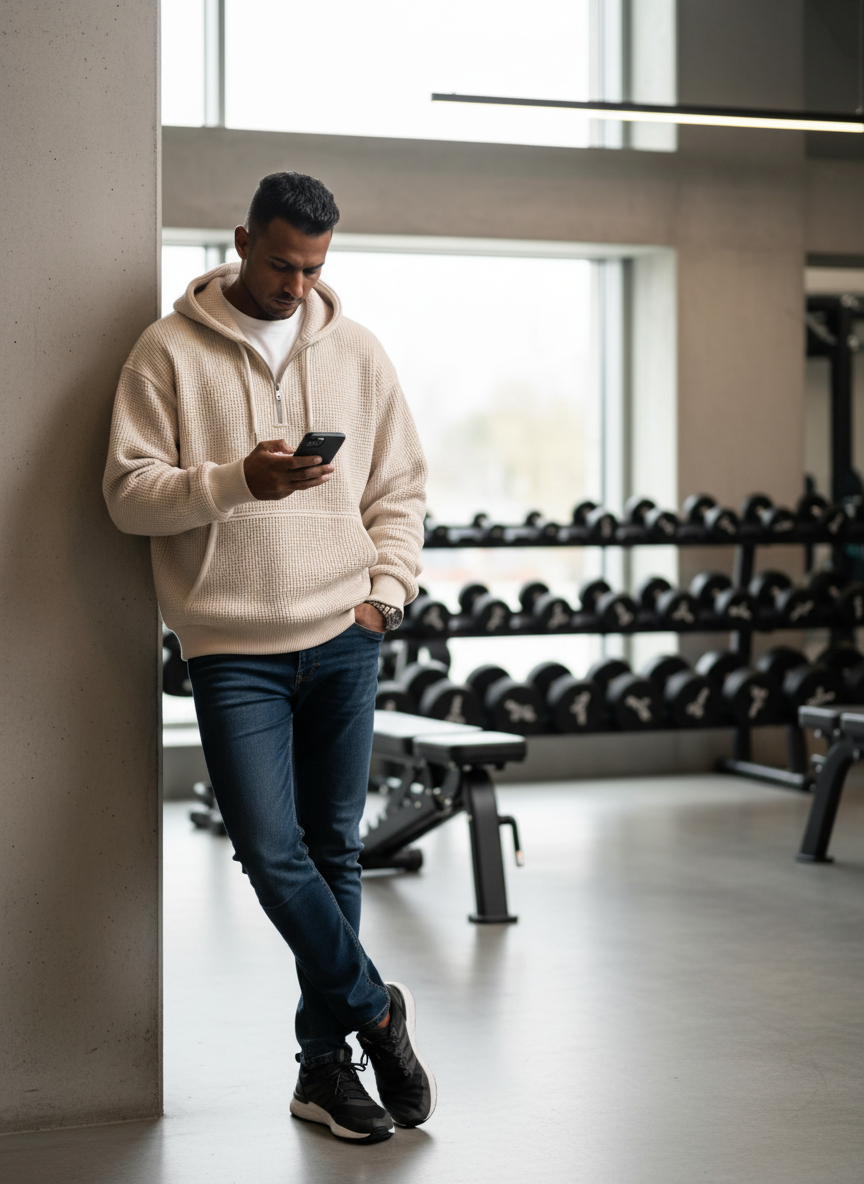 Waffle Knit Half-Zip Hoodie Men - Textured Cotton Blend - Fashions Envy