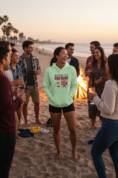 Mint Green Focus On Good Hoodie - Beach Bonfire Party