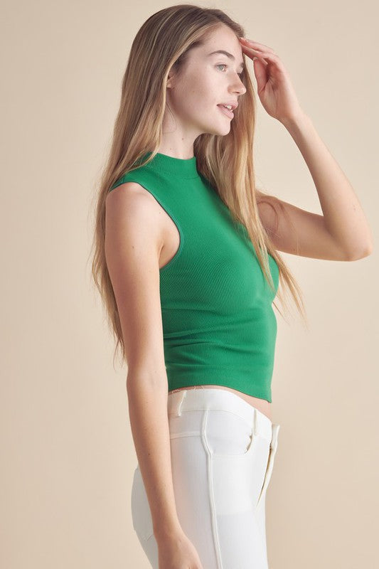 Yelete Green Mock Neck Tank Top for Women, Perfect for Casual and Stylish Outfits