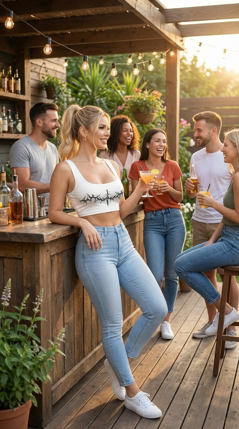 Graphic Crop Tank Top - Body-hugging Obsidian Cross