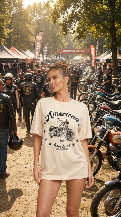 American Motorcycle T-Shirt - Cotton Boxy Top