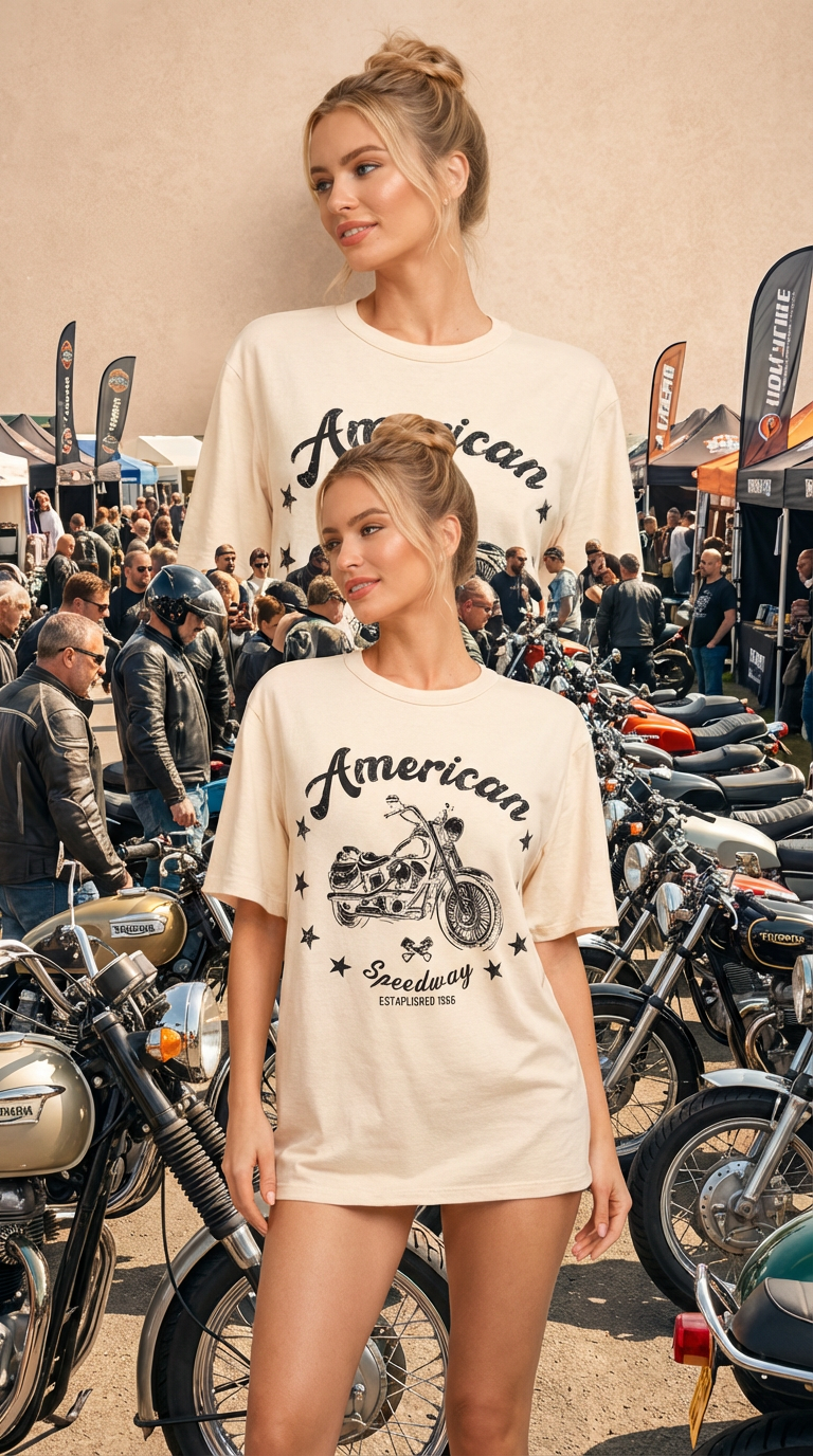 American Motorcycle T-Shirt - Cotton Boxy Top