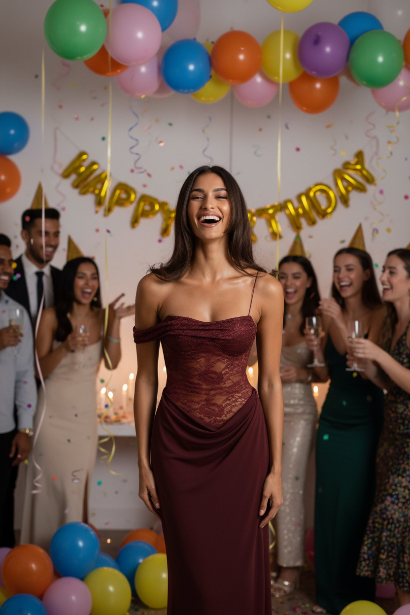 Lace Bodice Maxi Dress - Split Hem Party Style