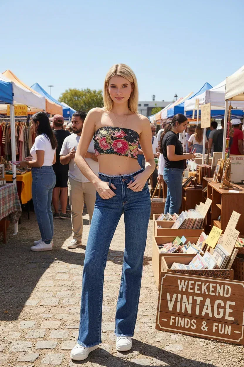 RISEN Bootcut Jeans - Mid Rise Frayed Waistband Plus Size - Fashions Envy