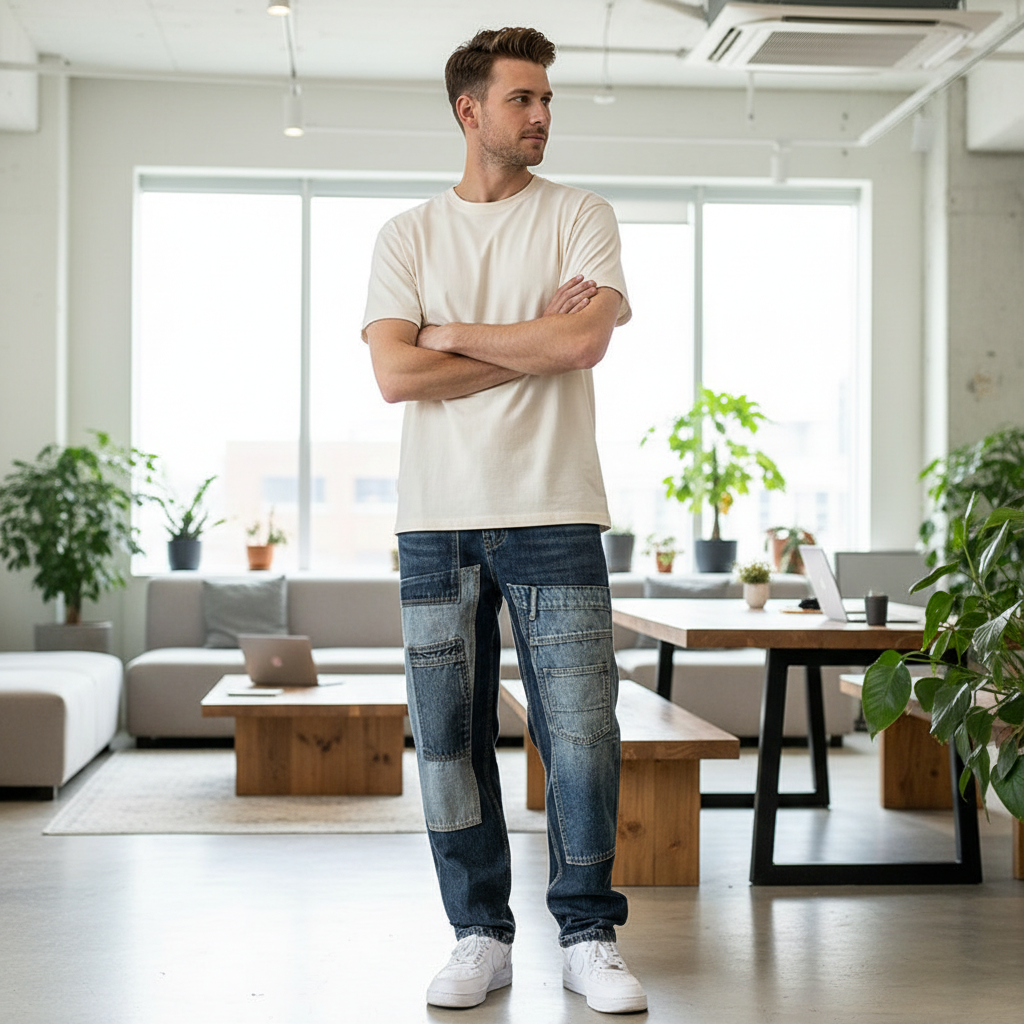 Multi-Pocket Dad Jeans Men - Loose Fit Cargo Style - Fashions Envy