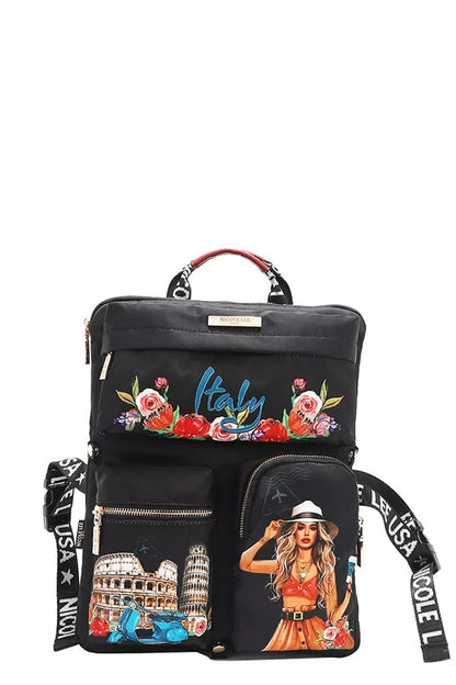 Trendsi Multi-Pocket Travel Backpack with Floral Design and Italian Landmark Prints
