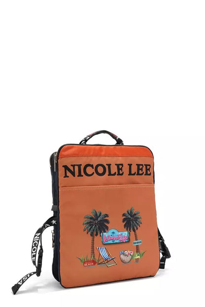 Multi-Pocket Travel Backpack by Nicole Lee with vibrant palm tree designs and a stylish orange finish