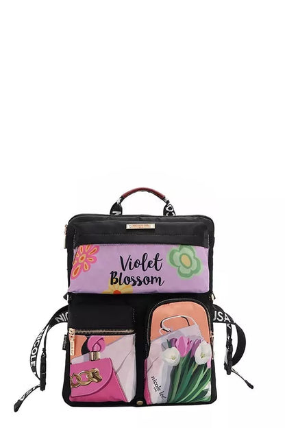 Trendsi Multi-Pocket Travel Backpack featuring floral design and multiple storage compartments