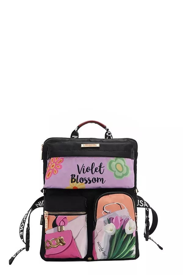 Trendsi Multi-Pocket Travel Backpack featuring floral design and multiple storage compartments
